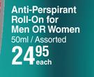 Shield Anti-Prespirant Roll-On For Men Or Women Assorted-50ml Each