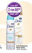 Dove Anti-Prespirant Body Spray Assorted-For 2 x 150ml