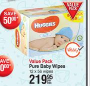 Huggies Pure Baby Wipes Value Pack 12 x 56 Wipes-Per Box