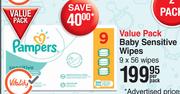 Pampers Baby Sensitive Wipes 9 x 56 Wipes-Per Pack