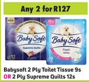 Babysoft 2 Ply Toilet Tissue 9s Or 2 Ply Supreme Quilts 12s-For 2