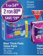 Always Maxi Thick Pads Value Pack (20 Normal/18 Long/16 Extra Long)-For 1