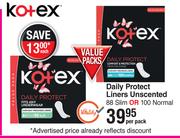 Kotex Daily Protect Liners Unscented (88 Slim Or 100 Normal)-Per Pack