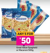 Great Value Spaghetti Or Macaroni-For 5 x 500g
