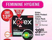 Kotex Daily Protect Liners Value Pack 88 Slim Normal Or 100 Normal-Per Pack