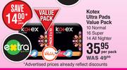 Kotex Ultra Pads Value Pack 10 Normal, 16 Super, 14 All Nighter-Per Pack