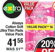 Always Cotton Soft Ultra Thin Pads Value Pack