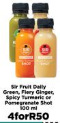 Sir Fruit Daily Green, Flery Ginger, Spicy Turmeric Or Pomegranate Shot-For 4 x 100ml