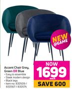 Accent Chair Grey, Green Or Blue-Each