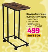Dawson Side Table Rustic With Wheels