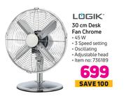 Logik 30cm Desk Fan Chrome