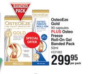 OsteoEze Gold 90 Capsules Plus Osteo Freeze Roll On Gel Banded Pack 50ml-Per Pack