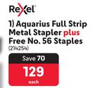 Rexel Aquarius Full Strip Metal Stapler Plus Free No. 56 Staples 214254-Each