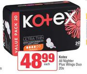 Kotex All Nighter Plus Wings Duo-20s Each
