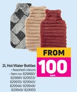 2L Hot Water Bottles Assorted Colours-Each