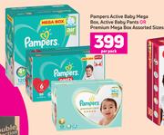 Pampers Active Baby Mega Box, Active Bbay Pants Or Premium Mega Box Assorted Sizes-Per Pack
