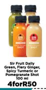 Sir Fruit Daily Green,Fiery Ginger,Spicy Turmeric Or Pomegranate Shot-For 4 x 100ml