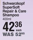 Schwarzkopf Super Soft Repair & Care Shampoo-400ml Each