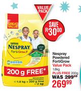 Nestle Nespray Powdered Forti Grow Value Pack 1.8Kg Plus Free 200g