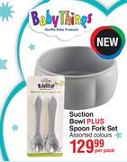 Baby Things Suction Bowl Plus Spoon Fork Set Assorted Colours-Per Pack