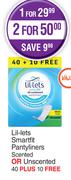 Lil-Lets Smartfit Pantyliners Scented or Unscented (40 Plus 10 Free)-For 1