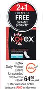 Kotex Daily Protect Liners Unscented (100 Normal)-Per Pack