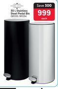 Home Living 30L Stainless Steel Pedal Bin-Each