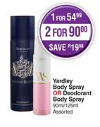 Yardley Body Spray Or Deodorant Body Spray Assorted-90ml/125ml