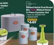 Mainstays Ribbed Metal Oval Bread Bin + Ribbed Metal 3-Piece Canister Set 850007709-For Both