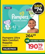 Pampers Ultra Skin Comfort Nappies (Size 1-6)- Per Pack