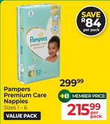 Pampers Premium Care Nappies (Sizes 1-6)-Per Pack