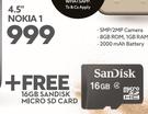 4.5" Nokia1With Free 16GB Sandisk Micro SD Card