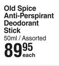 Old Spice Anti-Perspirant Deodorant Spray Stick Assorted-50ml