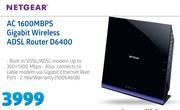 Netgear AC 1600MBps Gigabit Wireless ADSL Router D6400