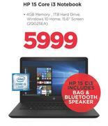 HP 15 Core i3 Notebook 2QG25EA Including Bag & Blutooth Speaker