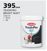 Plascon 20Ltr Tradepro Bright Matt White 1292174-Each 