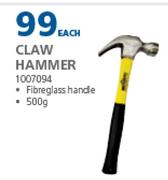 Livingstone Claw Hammer With Fiberglass Handle 500g-Each