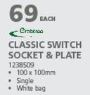 Crabtree Classic Switch Socket & Plate Single-100 x 100mm