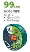 Hose Pipe With Fittings 1310116-12mm x 20m Each