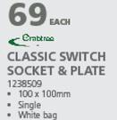 Crabtree Classic Switch Socket & Plate 1238509-100 x 100mm Each