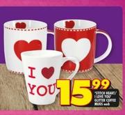 'Stitch Heart/ I Love You' Glitter Coffee Mugs-Each