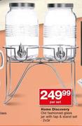 Home Discovery Old Fashioned Glass Jar With Tap & Stand Set 2x3Ltr-Per Set