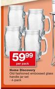 Home Discovery Old Fashion Embossed Glass Handle Jar Set 4 Pack-Per Pack