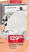 Ivy Black & White 12 Piece Dinner Set-Per Set