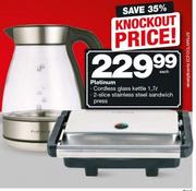 Platinum 1.7Ltr Cordless Glass Kettle-Each