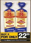 Albany Superior Sliced White Bread-2x700g