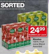 Rhodes 100% Fruit Juice Blend-6x200ml Per Pack