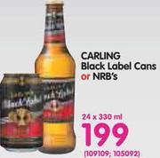 Carling Black Label Cans Or NRB's-24 x 330ml