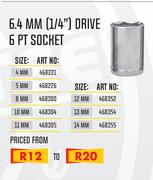 6.4mm (1/4") Drive 6PT Socket 4mm To 14mm-Each