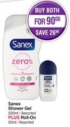 Sanex Shower Gel 500ml Plus Roll On 50ml-Both For